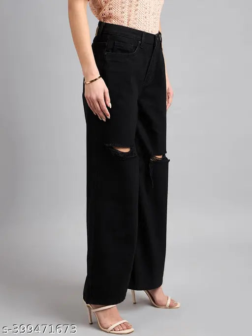 Style Quotient Women Black Wide Leg High Rise Jeans