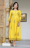 Women Mustard & Black Block Print Detail Anarkali Kurti womens kurti