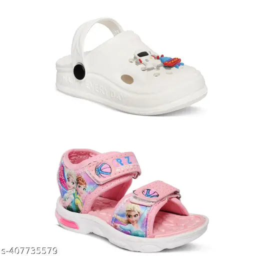 Combo Pack of 2 = Space White Clogs + Barbie Pink Sandal || Cfortable|| Easy To Fit