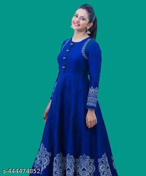 HS ROYAL BLUE COLOUR RAKUL PREET SINGH PRINTED ANARKALI GOWN