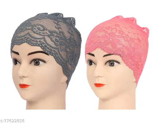 Monati Under Hijab Net Design Headscarf Cap Grey Pink (Pack Of 2)