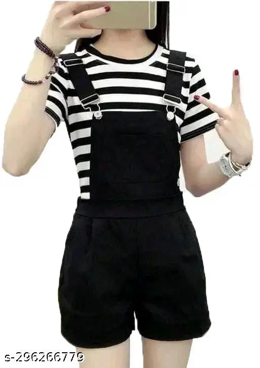 Classic Enterprises Black Cotton Blend Solid Sleeveless Women Romper