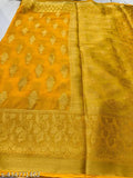 Traditional Banaras chiffon yellow colour sarees