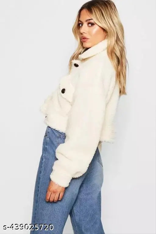 Teddy Jacket Cuffed Women Wool Jackets | White Jacket