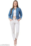 Women Denim Light Blue Teen Patti Jacket moti