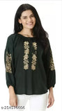 Comfy Latest Women Tops & Tunics Women Embroidered Viscose Rayon Flared Kurta (GREEN) WOMEN TOP AND TUNIC ORANGE GREEN EMBROIDERY TOP FOR GIRLS AND WOMENTOP WITH THREE QUATER SLEEVE WITH BORDER EMBROIDERY ON SLEEVE