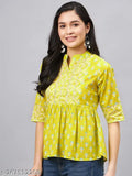 WineRed Women Green Printed Top With Gota Detailing At Yoke, Frock_Top,Kurti_Top