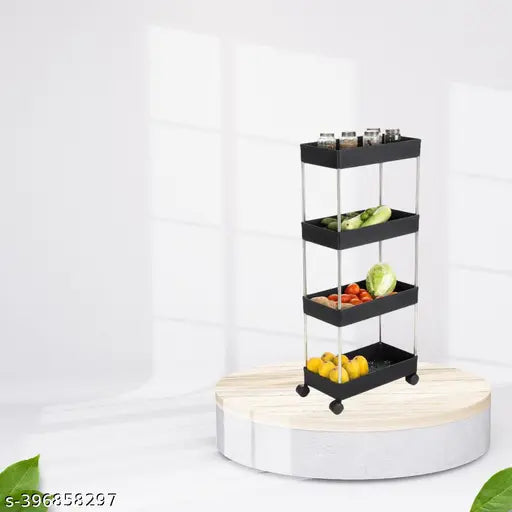 ELIGHTWAY MART Vegetable Kitchen Trolley Plastic ( Shelve-4/BLACK )