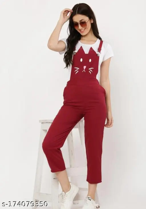 Cat print MAROON Jumpsuits