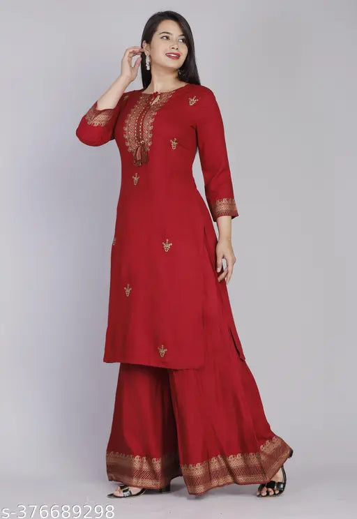 maroon kurta palazzo and dupatta