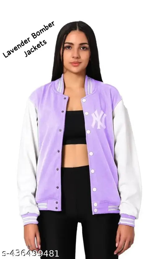 Stylish lavender warm varsity bomber NY patch Jackets for women/girls