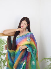 organza saree green multi colour - GillKart