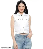 New Classsic Enterprises White Denim Sleevless Collar Neck Women Regular Jacket