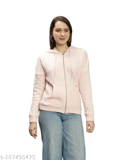 Nimble Solid Peach Hoodie Jacket with Kangaroo Pocket