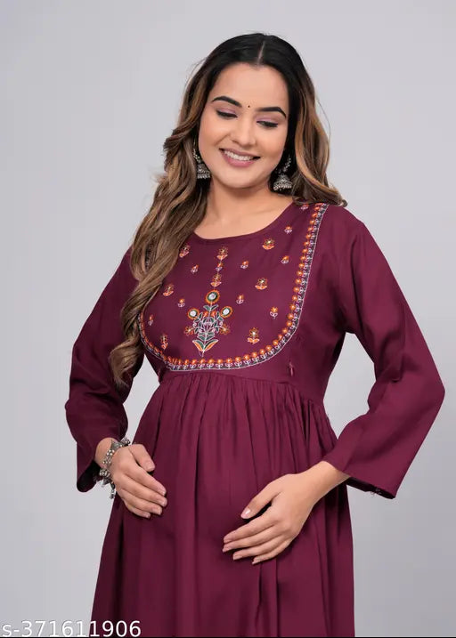 womens rayon Embroidery Maternity kurta, long kurta, festival kurta, rayon kurta, Maternity kurta