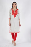 OFF Wwool kurti/winter kurta/woolen kurta for womenHITE WOOLLEN EMBRODRIED AARI WORK KURTI FOR WOMENN