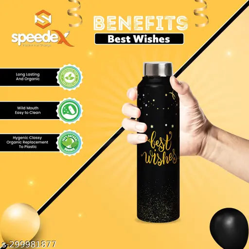 Speedex Stainless Steel Water Bottle 1 litre, Water Bottles For Fridge, School,Gym,Home,office,Boys, Girls, Kids, Leak Proof (1000 ML Printed Bottle,Best Wishes, Steel Cap)