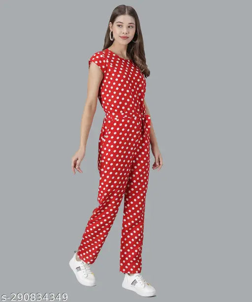 Vivient Women Red Polka Printed Jumpsuite