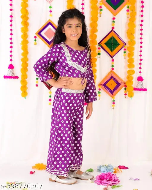 Purple Bandhni Crop-top Plazzo