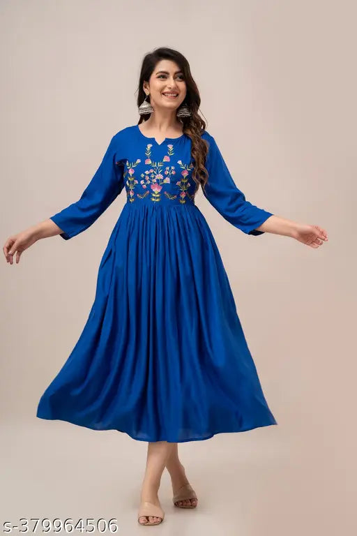 Denube Blue Floral Embroidered Anarkali Kurta