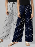 Women Grey/Navy Blue Pack Of 2 Printed Pure Cotton Pyjamas.Combo Pack Of 2