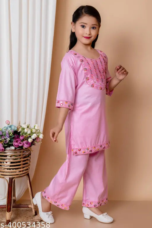 Musklyn Fashion Girls Ethnic Kurta Palazzo Naira Sets with Dupatta