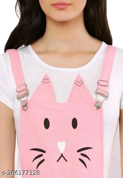 New Classic Enterprise Cotton blended Pink color cat print women regular dungaree