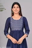 Women Embroidered Flared Kurta (blue)