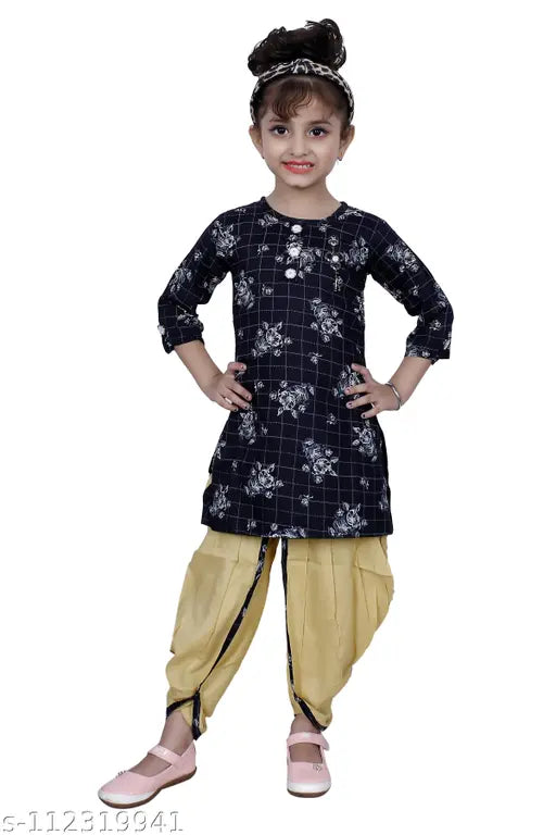 Hariyal Creation Kids Party/Festive Navy Blue Designer Checked Patiala Suit For Girls