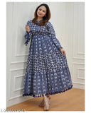 Woman Rayon Long Anarkali Mandarin Neck Dress