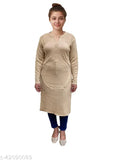 Women's A-line Solid Beige Woollen Kurti