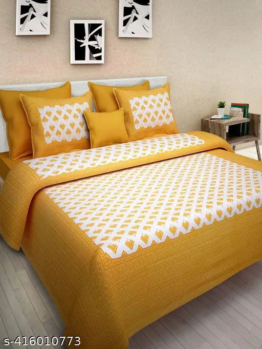 Attractive texture bedsheet with 2 pillow cover pure cotton / colur yellow double bedsheet