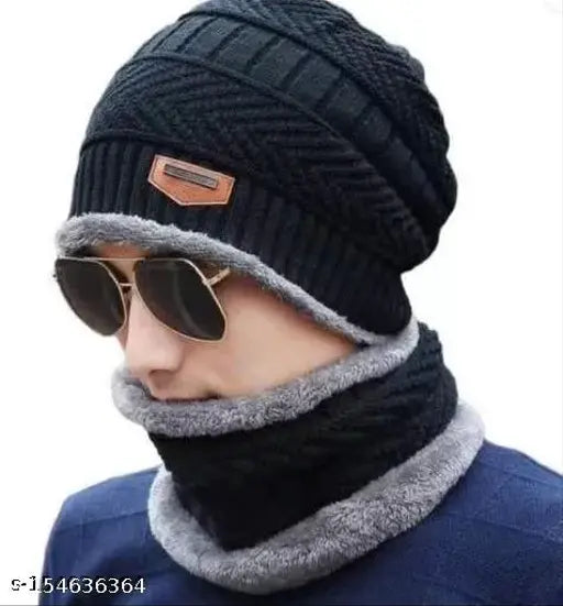 Piftif Snow Proof Inside Fur Wool Unisex Beanie Cap with Neck Warmer Set Knit Hat Thick Fleece Lined Winter Hat for Men & Women Criss-Cross Basket Weave Knit Stylish Design. It Is The New Trending Fashion Statement Of The Winter Season. The Beanie Allows