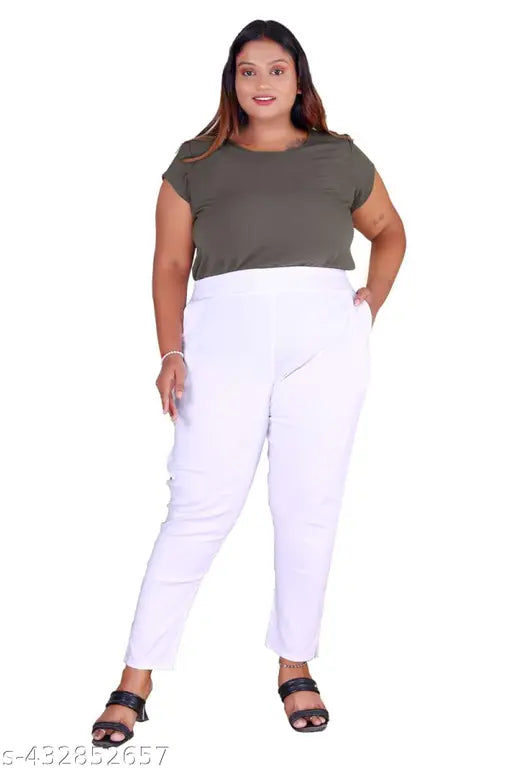 Fashion Zest Plus Sizes Cotton Lycra White Pants