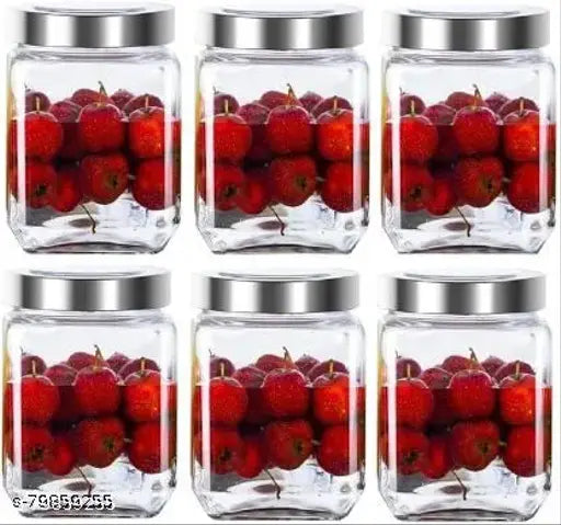 CROCO JAR Kitchen Glass Jars And Container PACK OF 6 Pickle Cereal grocery JAR - 800 ml Glass Cereal Dispenser (Pack of 6, Silver)