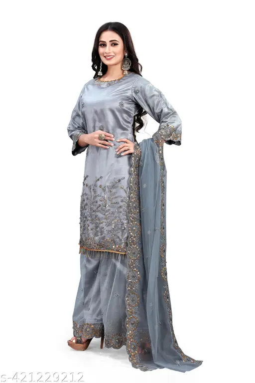 NEW WOMEN BEAUTIFUL TRENDY EMBROIDERED SUMMER FANCY SEQUENCE ZARI CUT WORK SALWAR STYLES ETHNIC MOTIFS YOKE DESIGN REGULAR BRIDAL LEHENGA DUPATTA DRAPING SET