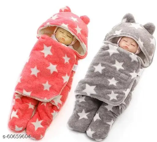 NCY Printed Crib Hooded Baby Blanket Pack Of 2