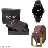 LOREM Mens Combo Of Watch With Artificial Leather Wallet & Belt -LR05-WL07-BL02