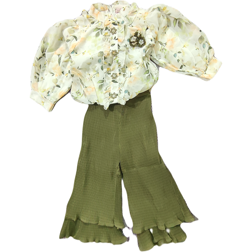 Palazzo green cream top - GillKart