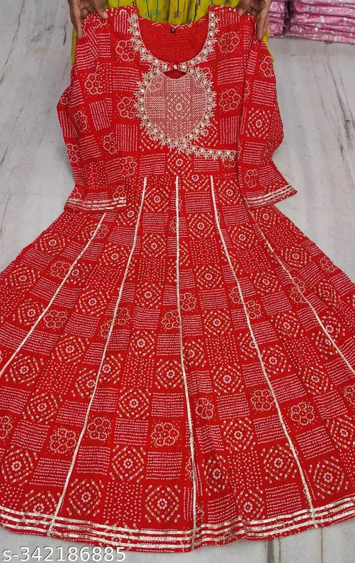 Women bandej printed gota work anarkali kurta