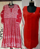 Trendy Women's Handcrafted Embroidered Chiffon Anarkali Kurti with Inner Camisole.