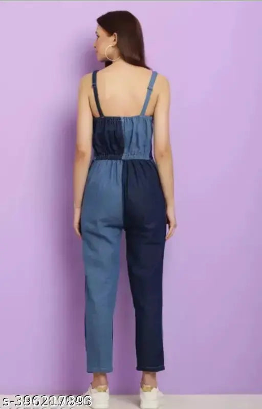 Stylish Sensational Women Blue Check Jumpsuit Dangaree