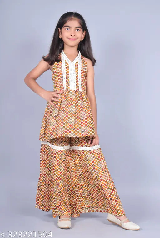 Kidaroo Girl's Rayon Printed kurta and Sharara Set