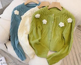 Imported Winter Soft White Crochetia Flowers Cropped Cardigan Sweater