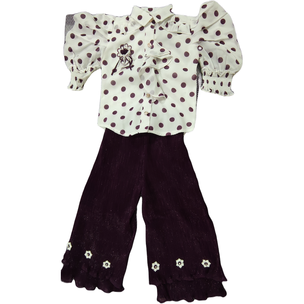 Purpal simri Palazzo and white purple polka dots top - GillKart