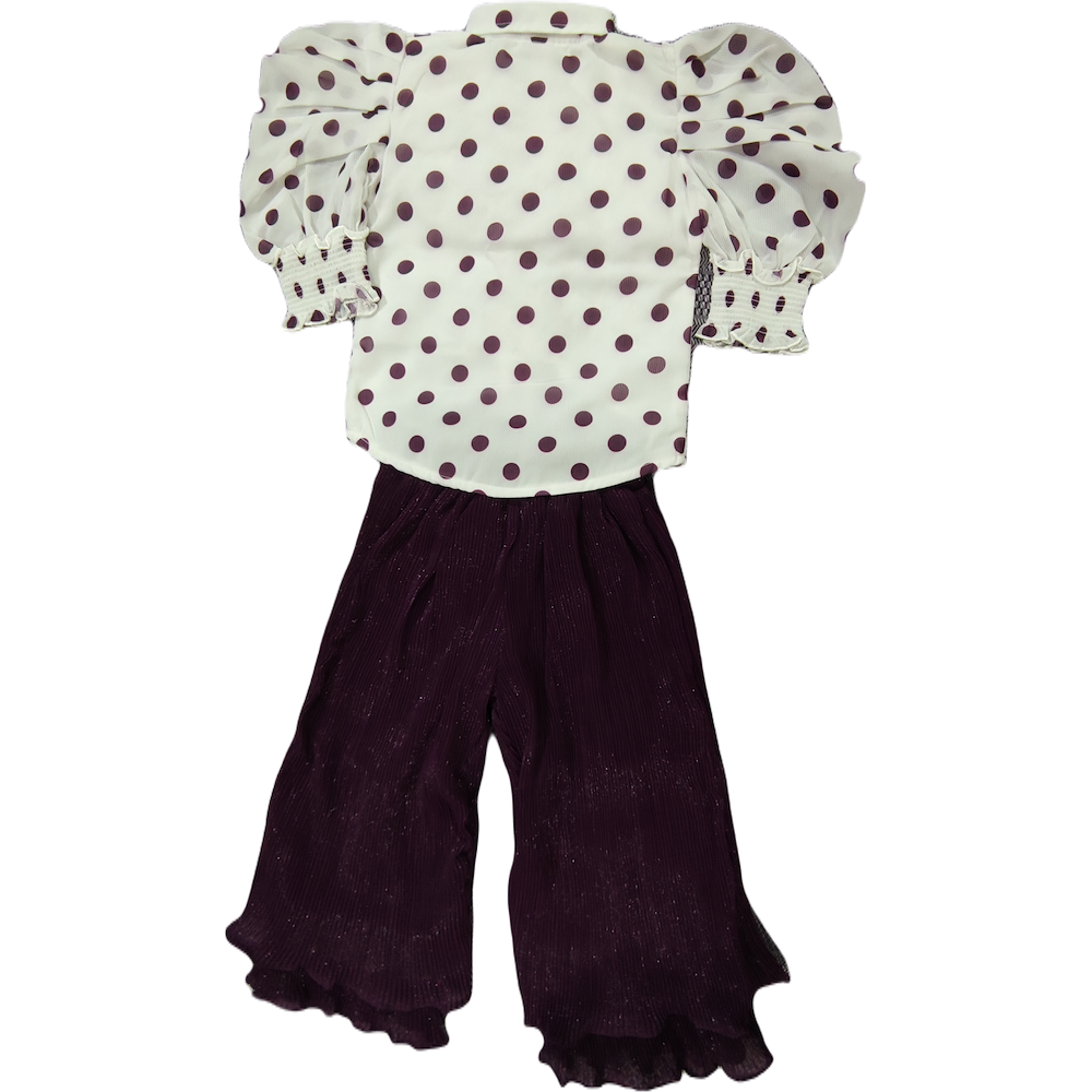 Purpal simri Palazzo and white purple polka dots top - GillKart