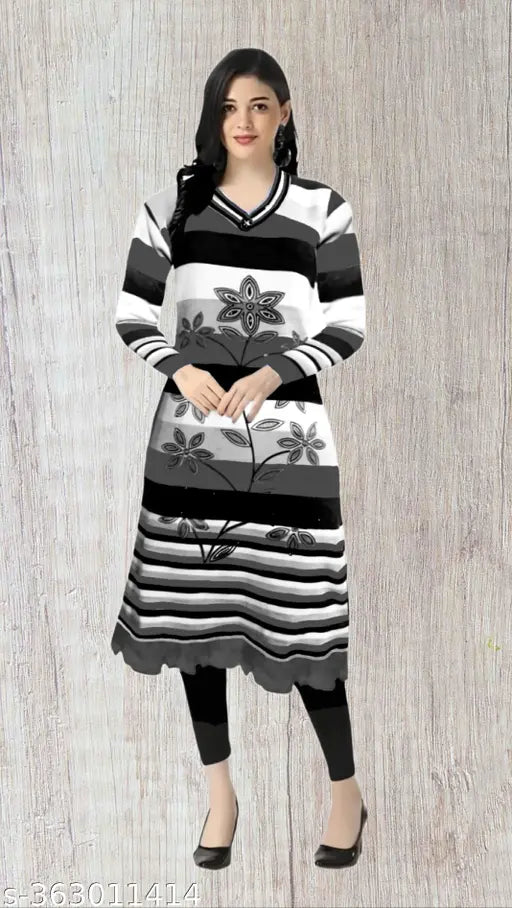 Women's Woolen Printed Kurti For Winter With Good Quality, Garam Kurti