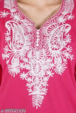 Stylish Wool Fleece Embroidered A-Line Kurta for Women | Pink Kurti | Embroidered Woolen Kurti | Winter A-Line Kurta | Party Wear Wool Kurti | Winterwear For Women |