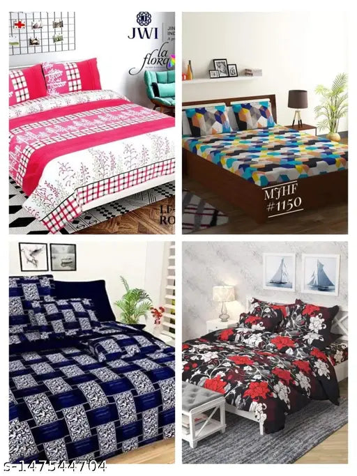 Semwal Creations GALACE COTTON Combo of 4 Double bed King size(90*90) bedsheets with 8 pillow covers