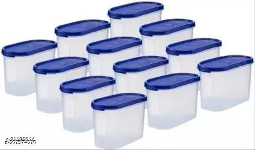 Plastic OVAL MODULAR CONTAINER Storage Jar & Container 1000ML Plastic Cereal Dispenser, Air Tight, Grocery Container, Fridge Container,Tea Coffee & Sugar Container, Spice Container (BLUE, Pack Of 12)